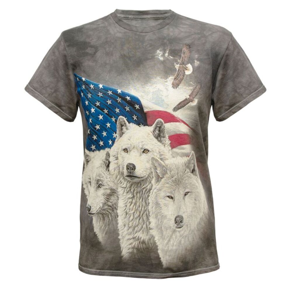 The Mountain Men's Americana Wolves Graphic T-Shirt in Grey Tie-Dye, XL - Picture 2 of 4